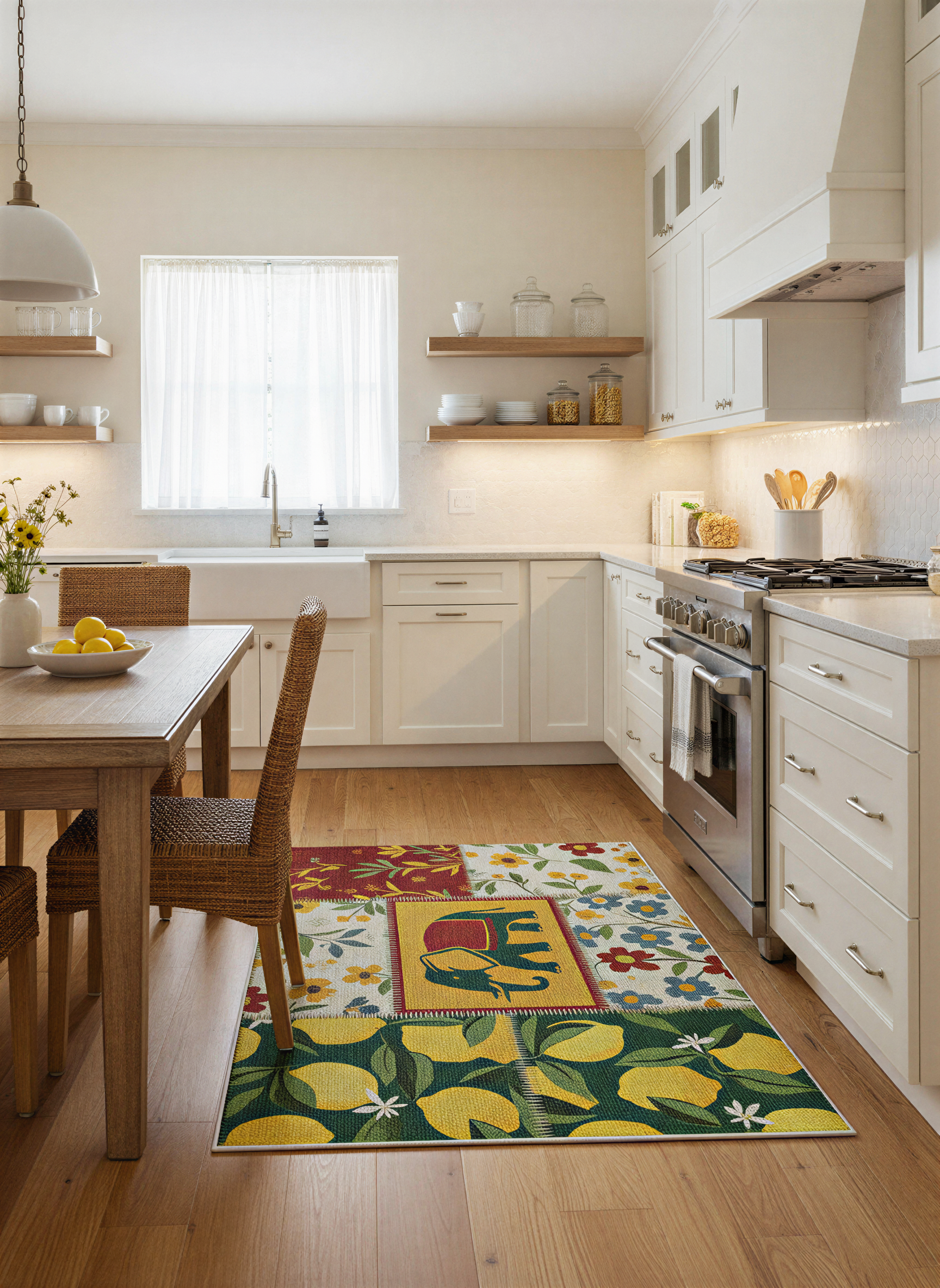 Arte HD012 Fil ve Çiçek Desenli Modern Dekoratif Dokuma Şönil Halı