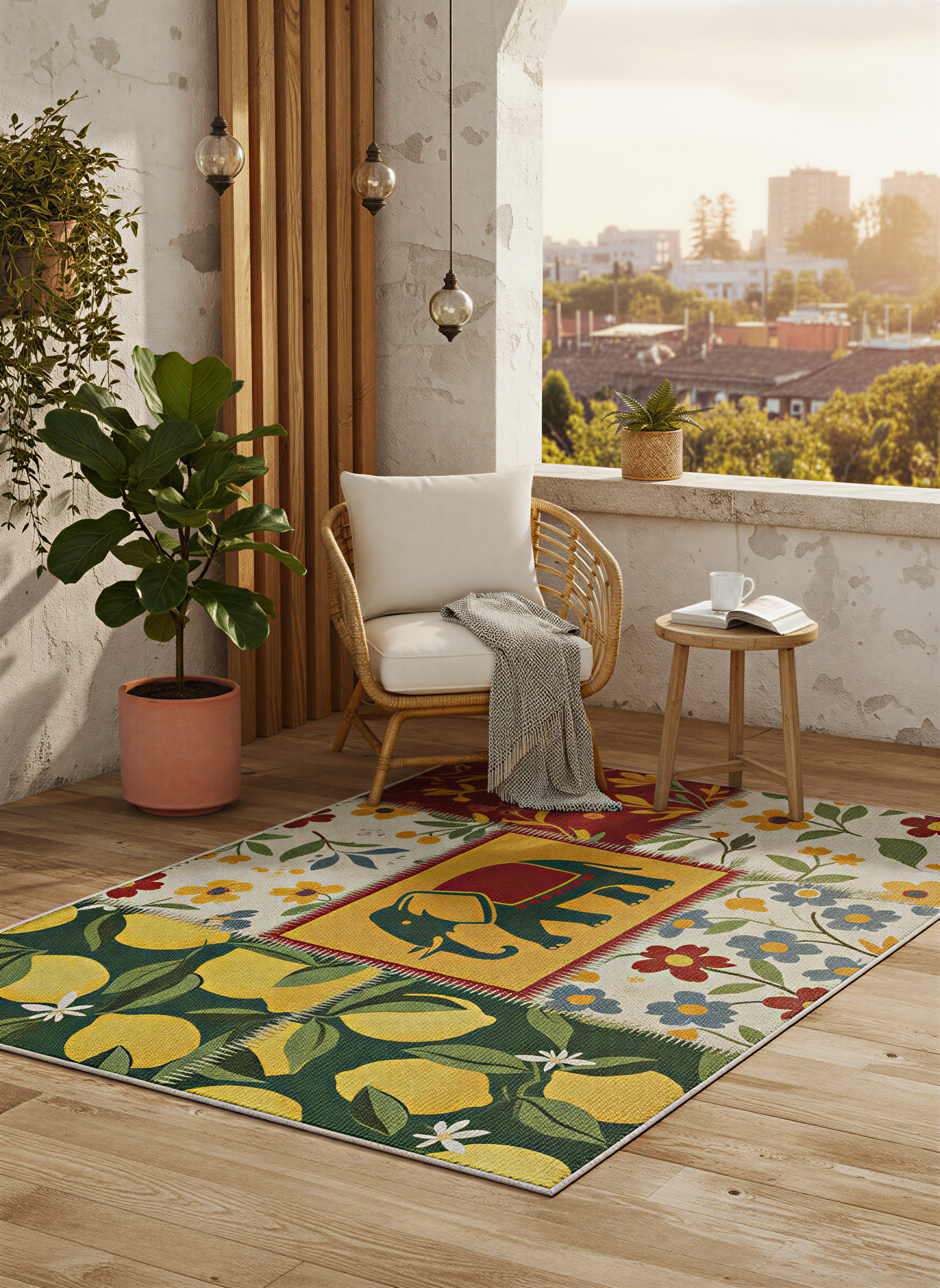 Arte HD012 Fil ve Çiçek Desenli Modern Dekoratif Dokuma Şönil Halı