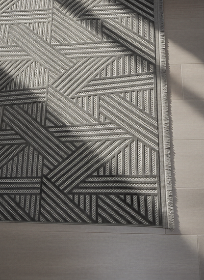 MYRA 476 Antrasit Geometrik Desenli Modern Salon Mutfak Koridor Balkon Halısı