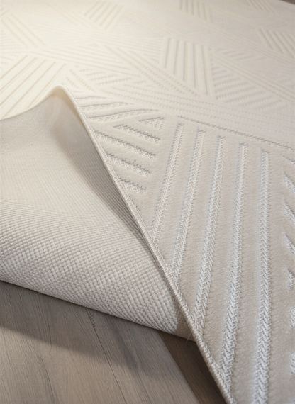 MYRA 476 Bej Geometrik Desenli Modern Salon Mutfak Koridor Balkon Halısı