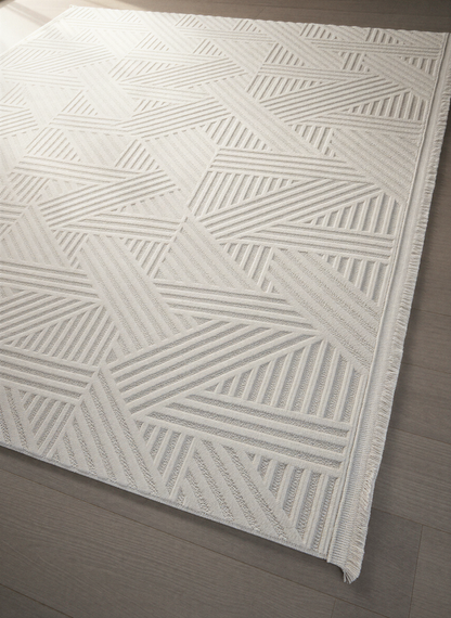 MYRA 476 Krem Geometrik Desenli Modern Salon Mutfak Koridor Balkon Halısı