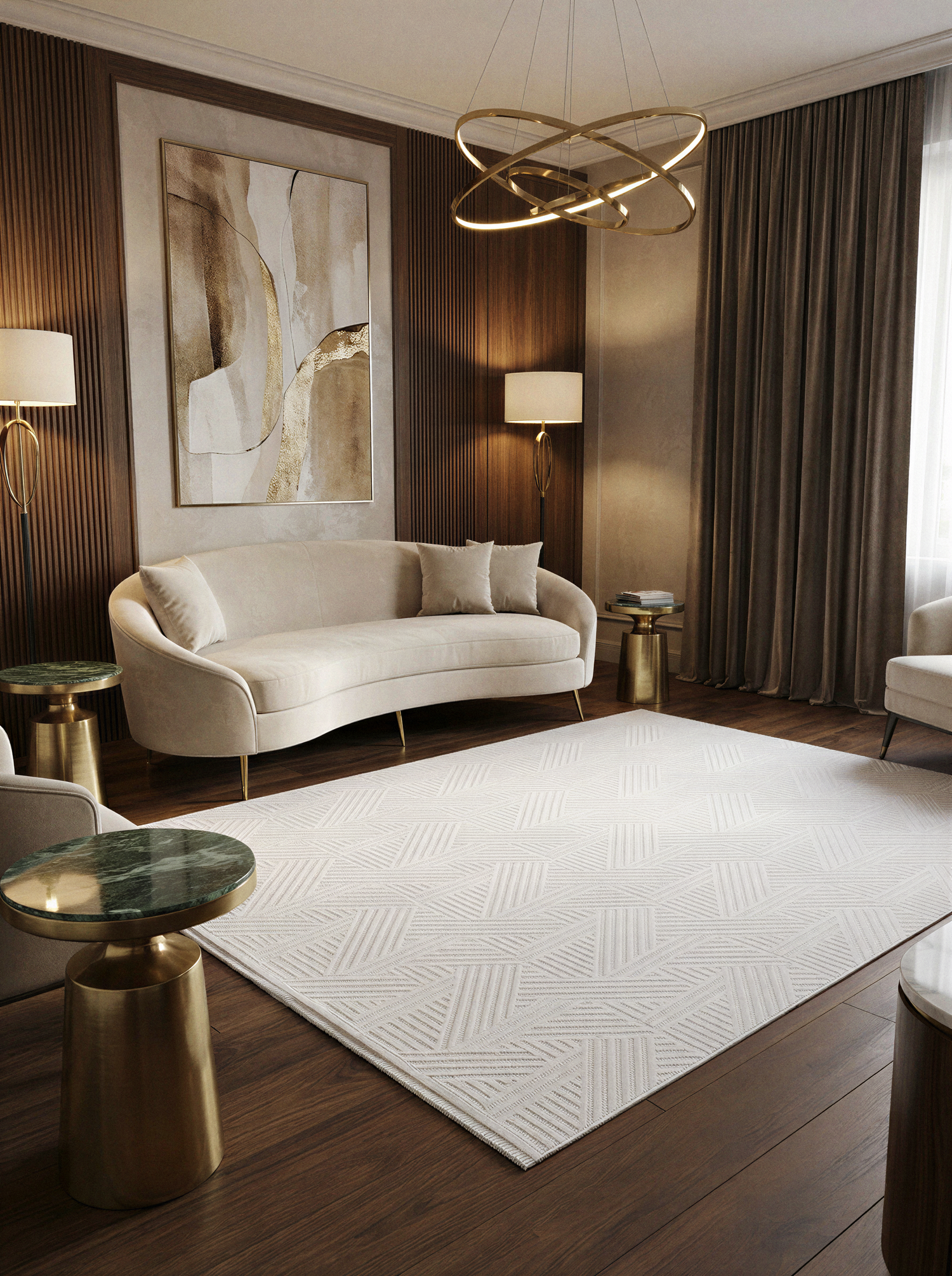 MYRA 476 Krem Geometrik Desenli Modern Salon Mutfak Koridor Balkon Halısı