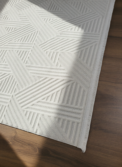 MYRA 476 Krem Geometrik Desenli Modern Salon Mutfak Koridor Balkon Halısı