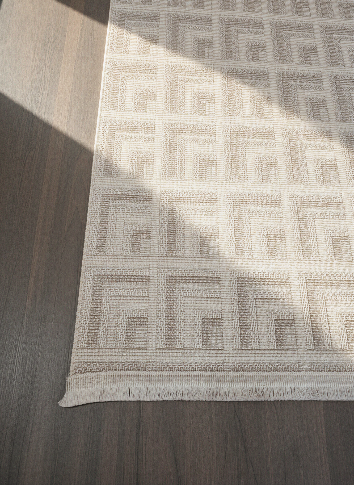 MYRA PERA 1503 Bej Geometrik Desenli Modern Salon Mutfak Koridor Balkon Halısı