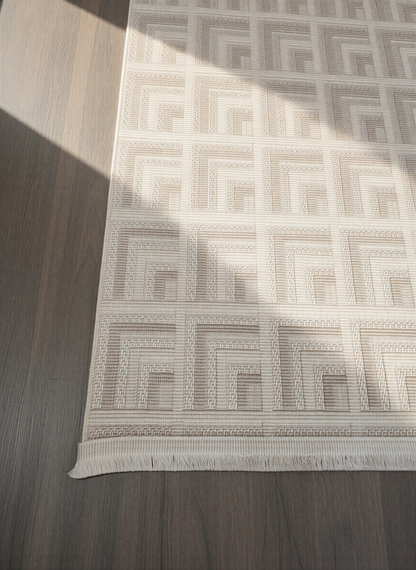 MYRA PERA 1503 Bej Geometrik Desenli Modern Salon Mutfak Koridor Balkon Halısı