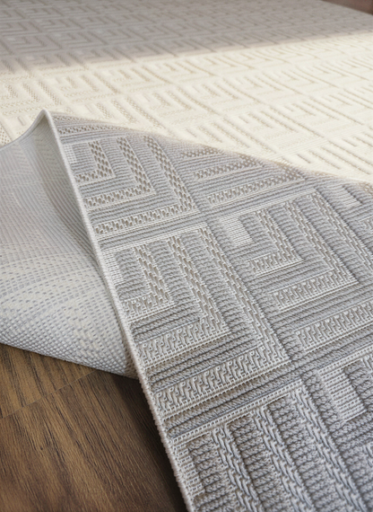 MYRA PERA 1503 Gri Geometrik Desenli Modern Salon Mutfak Koridor Balkon Halısı