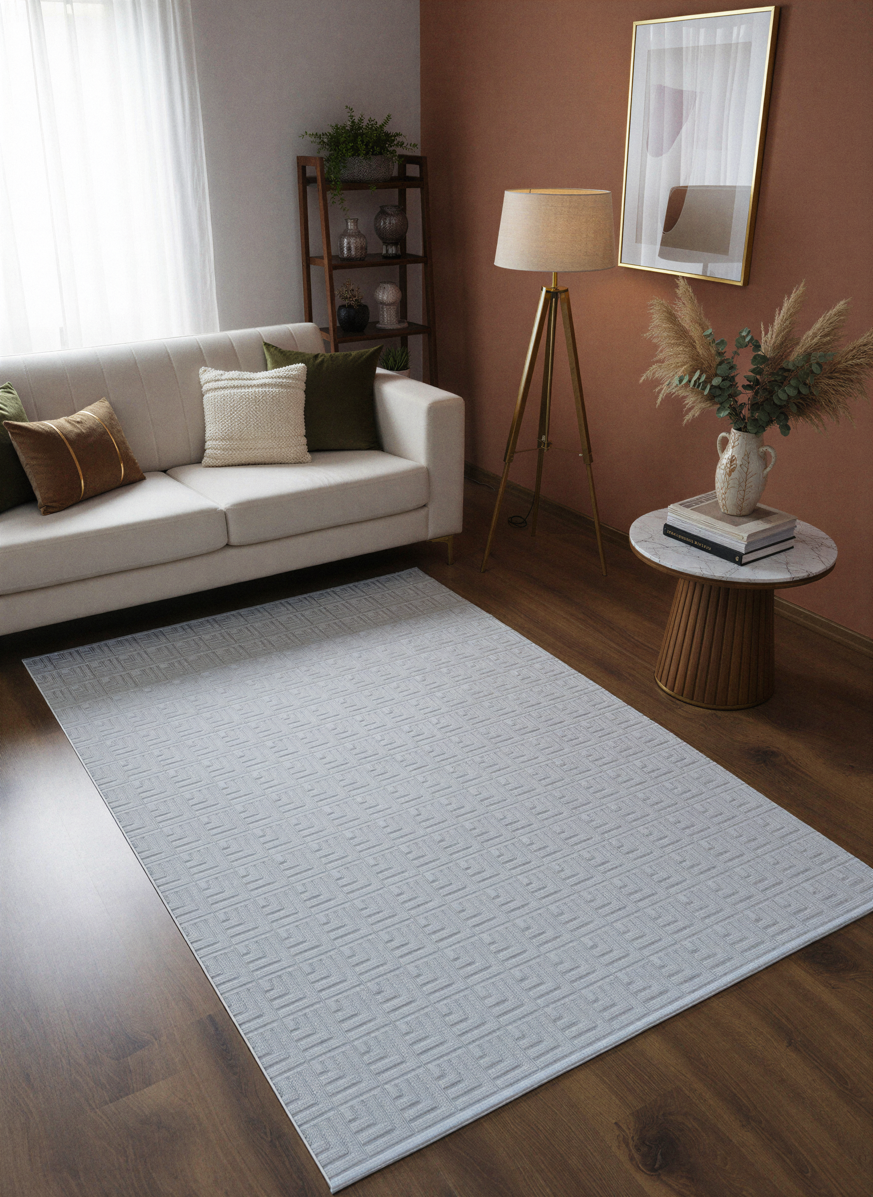 MYRA PERA 1503 Gri Geometrik Desenli Modern Salon Mutfak Koridor Balkon Halısı