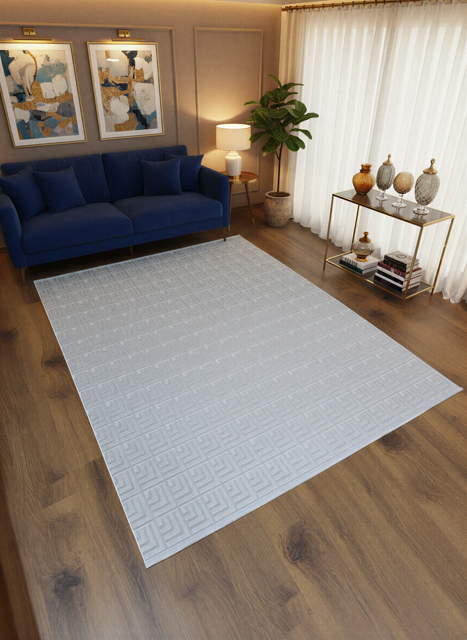 MYRA PERA 1503 Gri Geometrik Desenli Modern Salon Mutfak Koridor Balkon Halısı