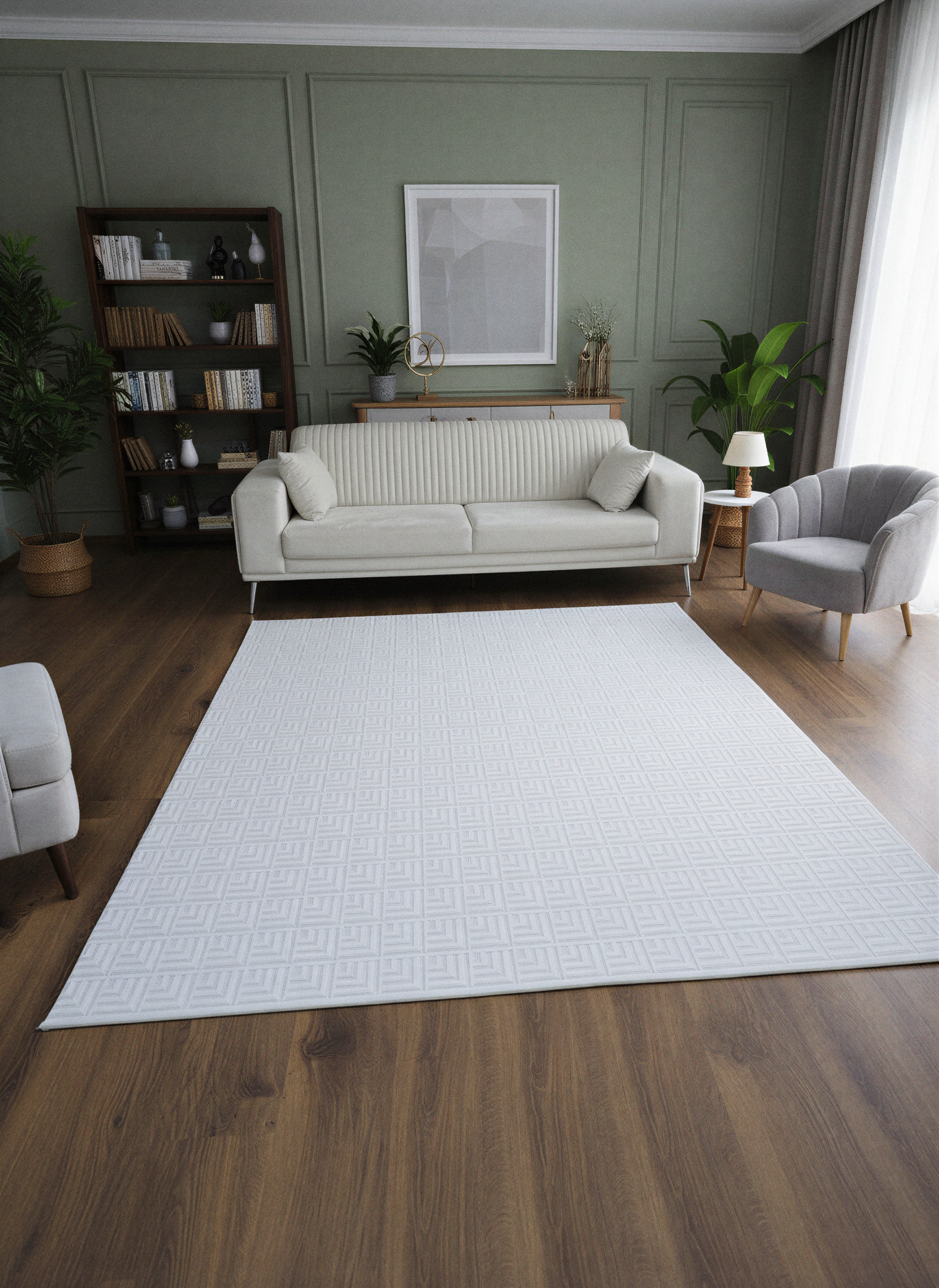 MYRA PERA 1503 Krem Geometrik Desenli Modern Salon Mutfak Koridor Balkon Halısı