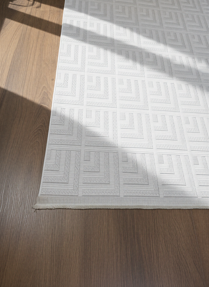MYRA PERA 1503 Krem Geometrik Desenli Modern Salon Mutfak Koridor Balkon Halısı