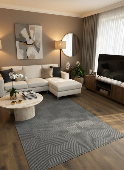 MYRA PERA 452 Antrasit Geometrik Desenli Modern Salon Mutfak Koridor Balkon Halısı