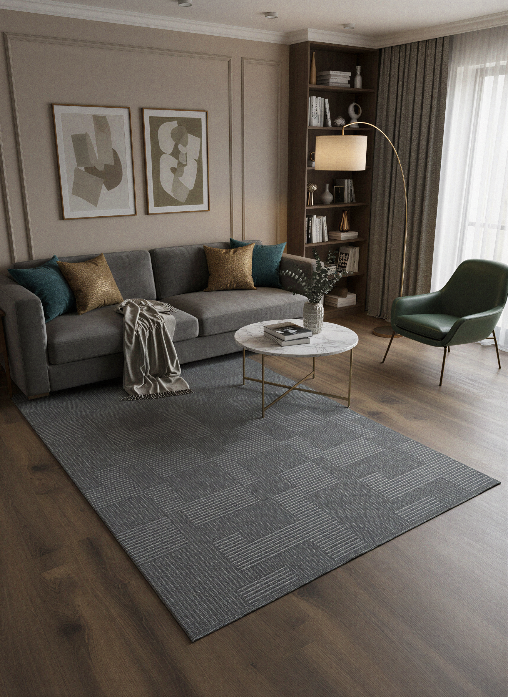 MYRA PERA 452 Antrasit Geometrik Desenli Modern Salon Mutfak Koridor Balkon Halısı