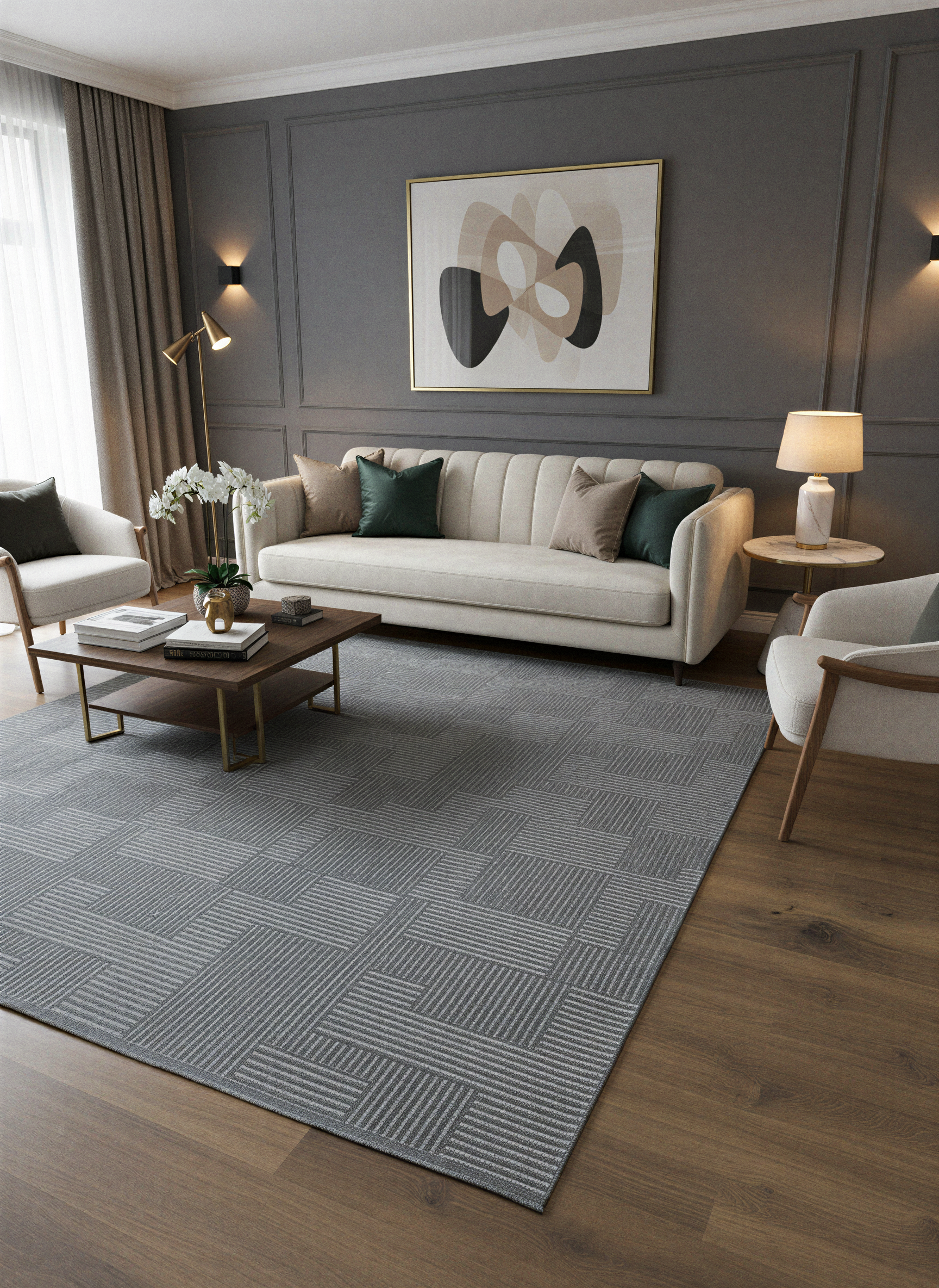 MYRA PERA 452 Antrasit Geometrik Desenli Modern Salon Mutfak Koridor Balkon Halısı