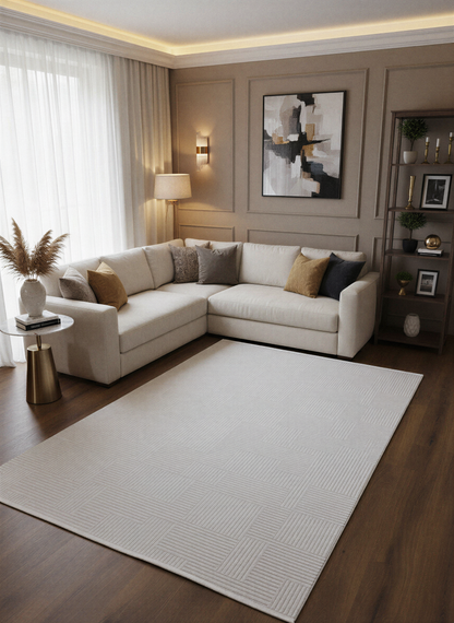 MYRA PERA 452 Krem Geometrik Desenli Modern Salon Mutfak Koridor Balkon Halısı