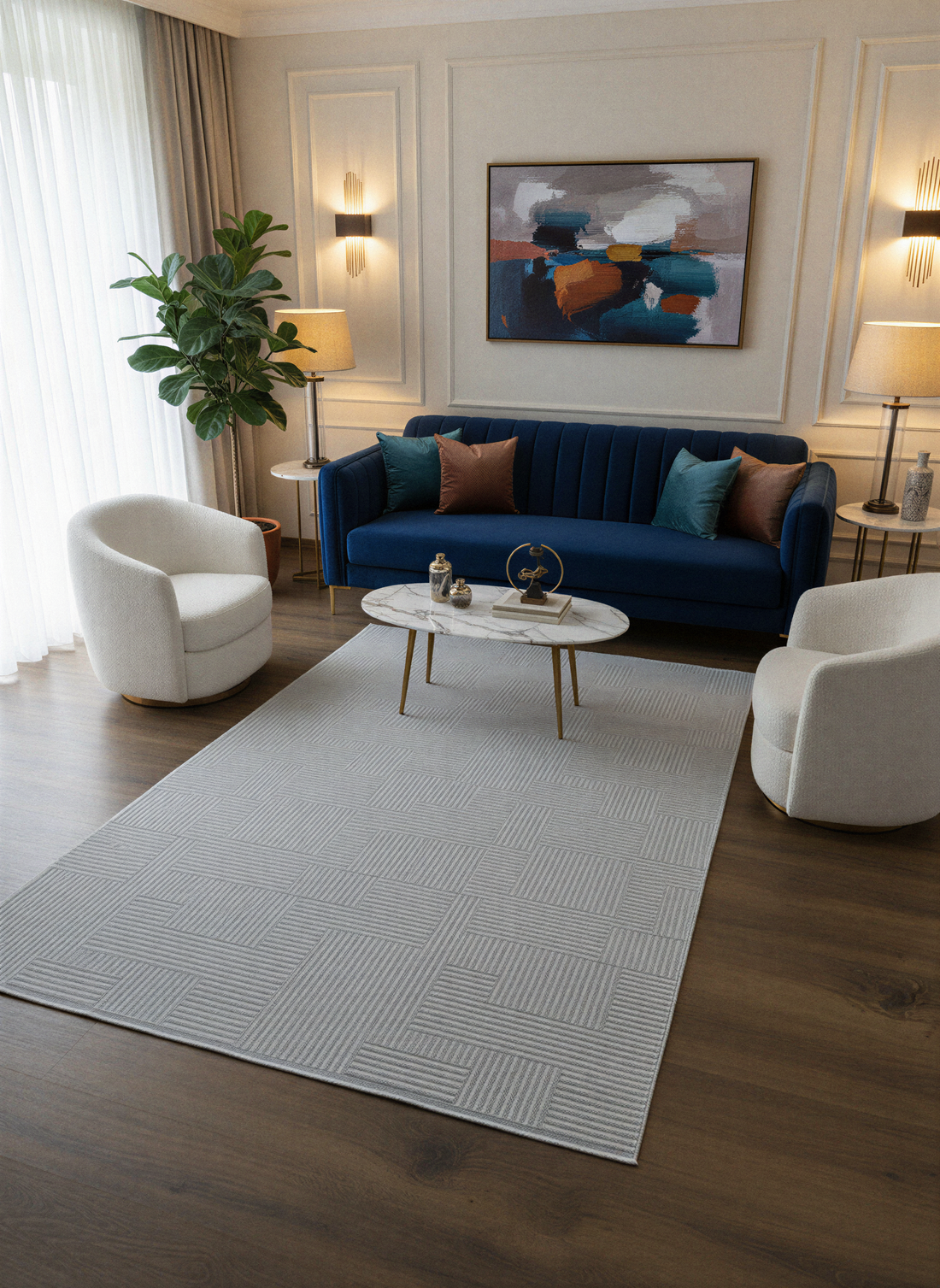 MYRA PERA 452 Gri Geometrik Desenli Modern Salon Mutfak Koridor Balkon Halısı