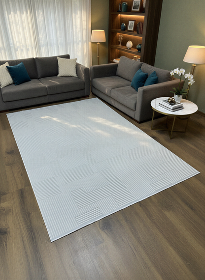 MYRA PERA 452 Gri Geometrik Desenli Modern Salon Mutfak Koridor Balkon Halısı