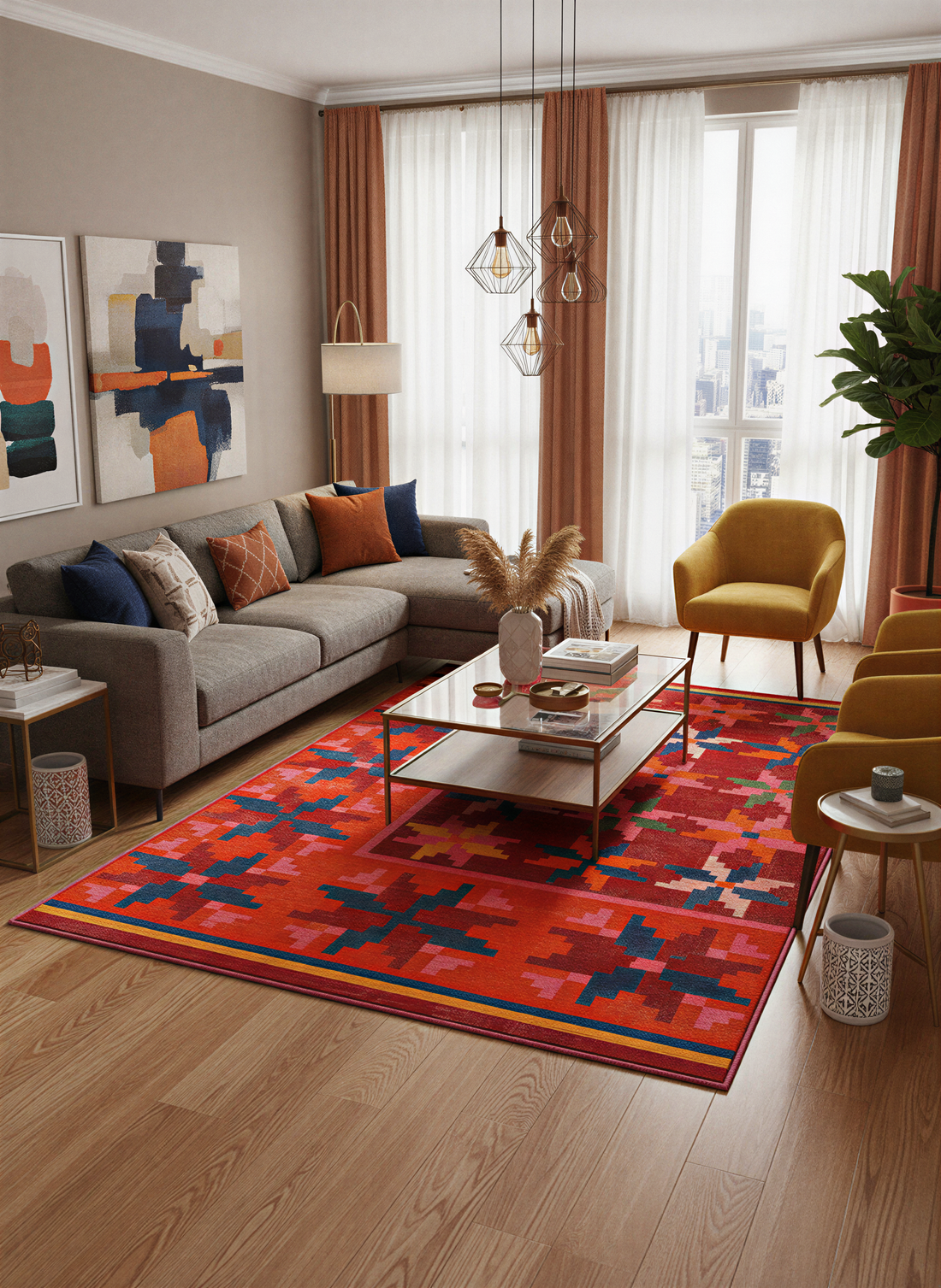 Arte HD022 Çiçek Figürlü Modern Desenli Renkli Dekoratif Dokuma Halı