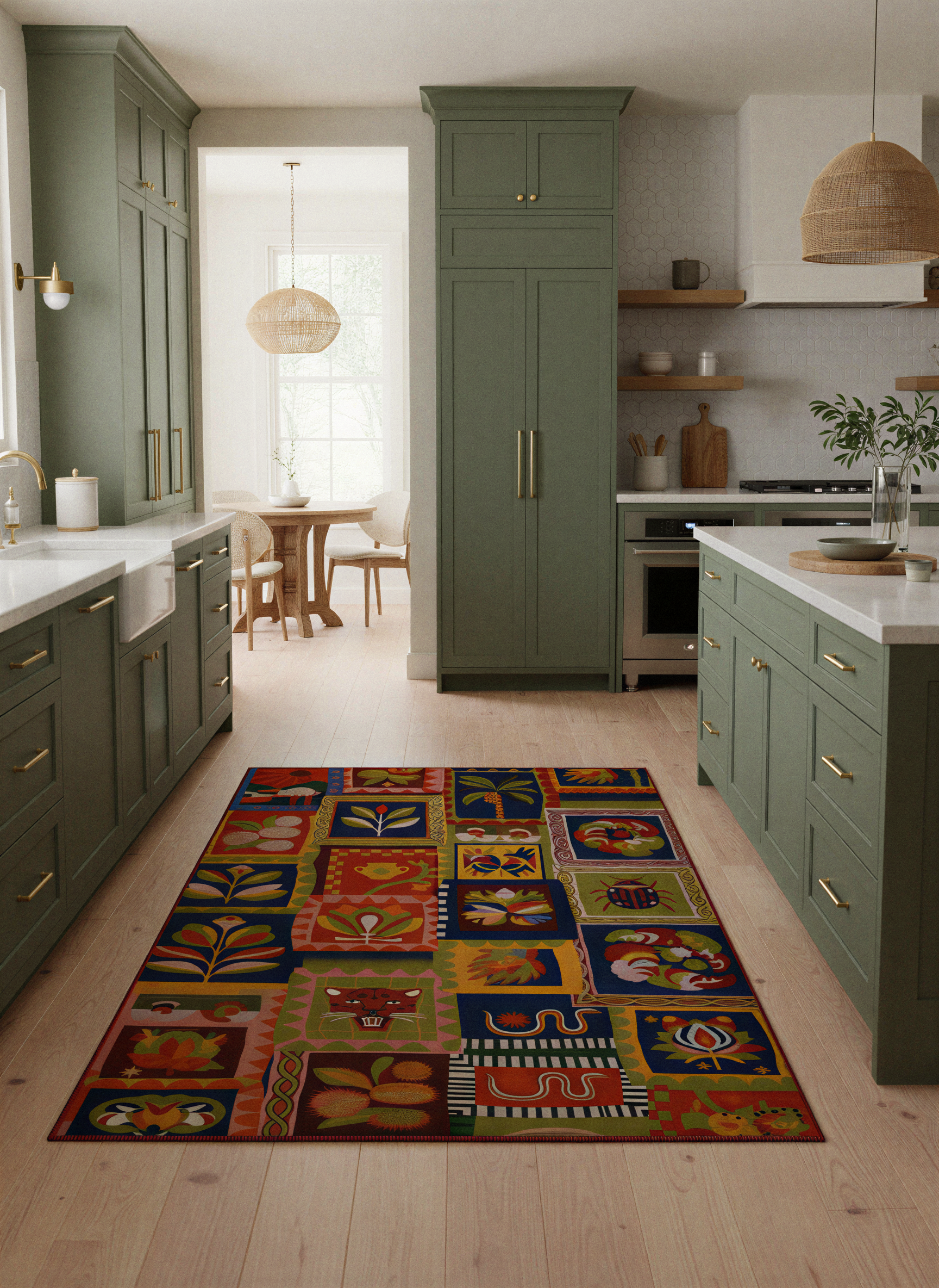 Arte HD041 Hayvan ve Çiçek Figürlü Modern Renkli Dekoratif Dokuma Halı