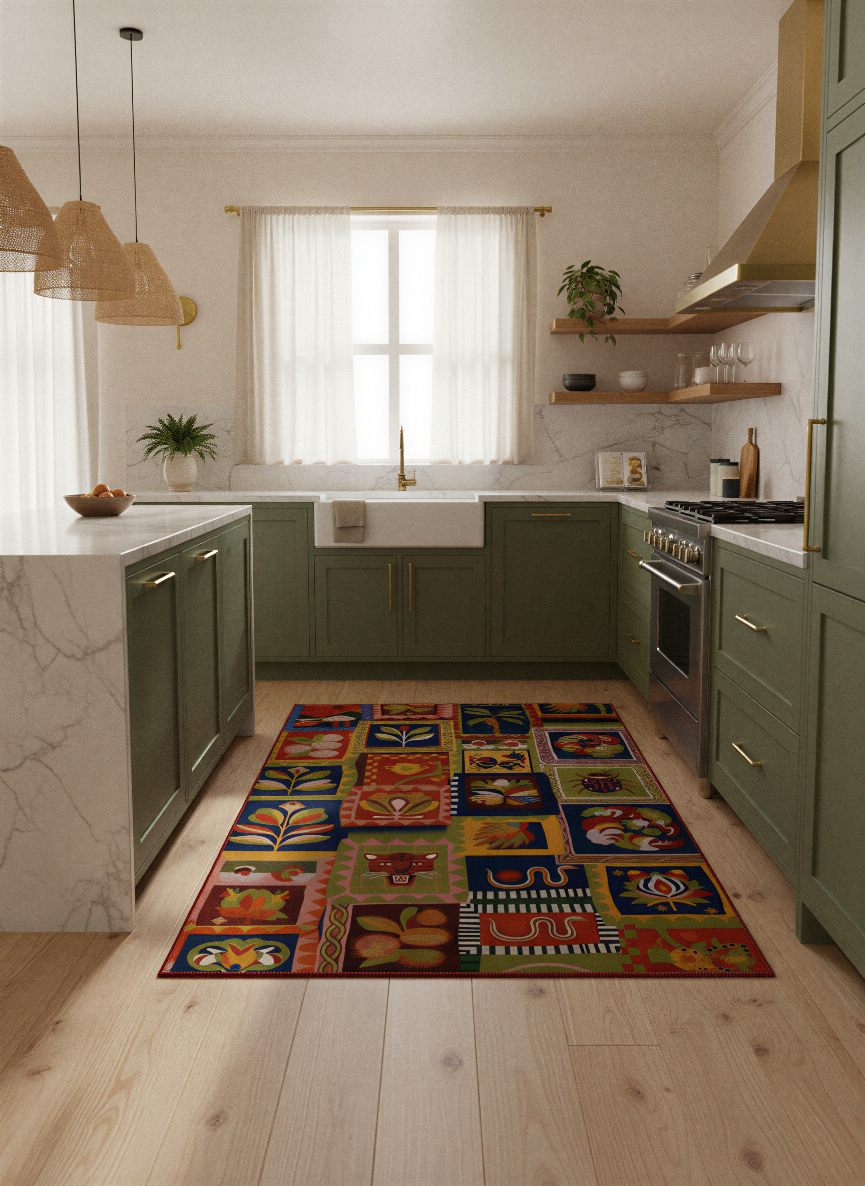 Arte HD041 Hayvan ve Çiçek Figürlü Modern Renkli Dekoratif Dokuma Halı