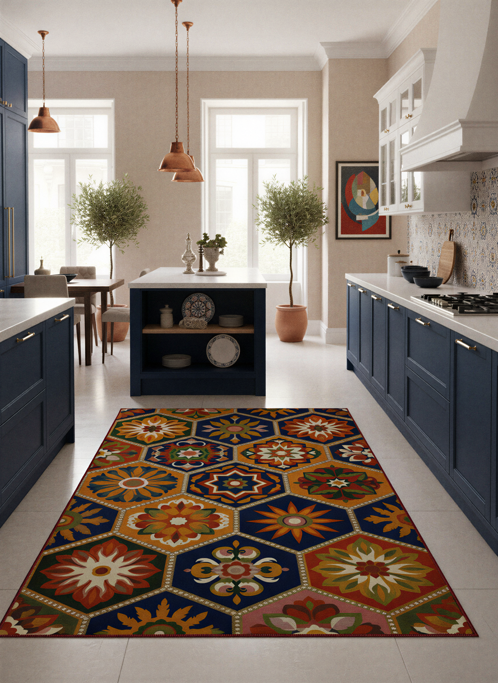 Arte HD040 Geometrik Çiçek Figürlü Modern Renkli Dekoratif Dokuma Halı