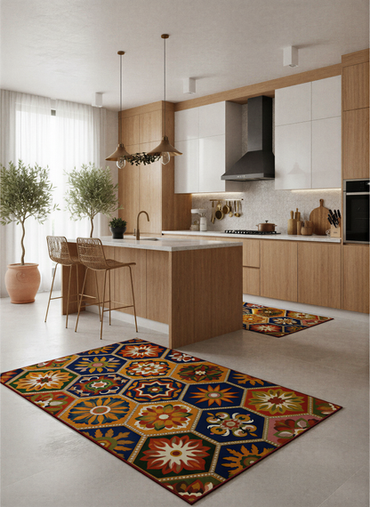 Arte HD040 Geometrik Çiçek Figürlü Modern Renkli Dekoratif Dokuma Halı