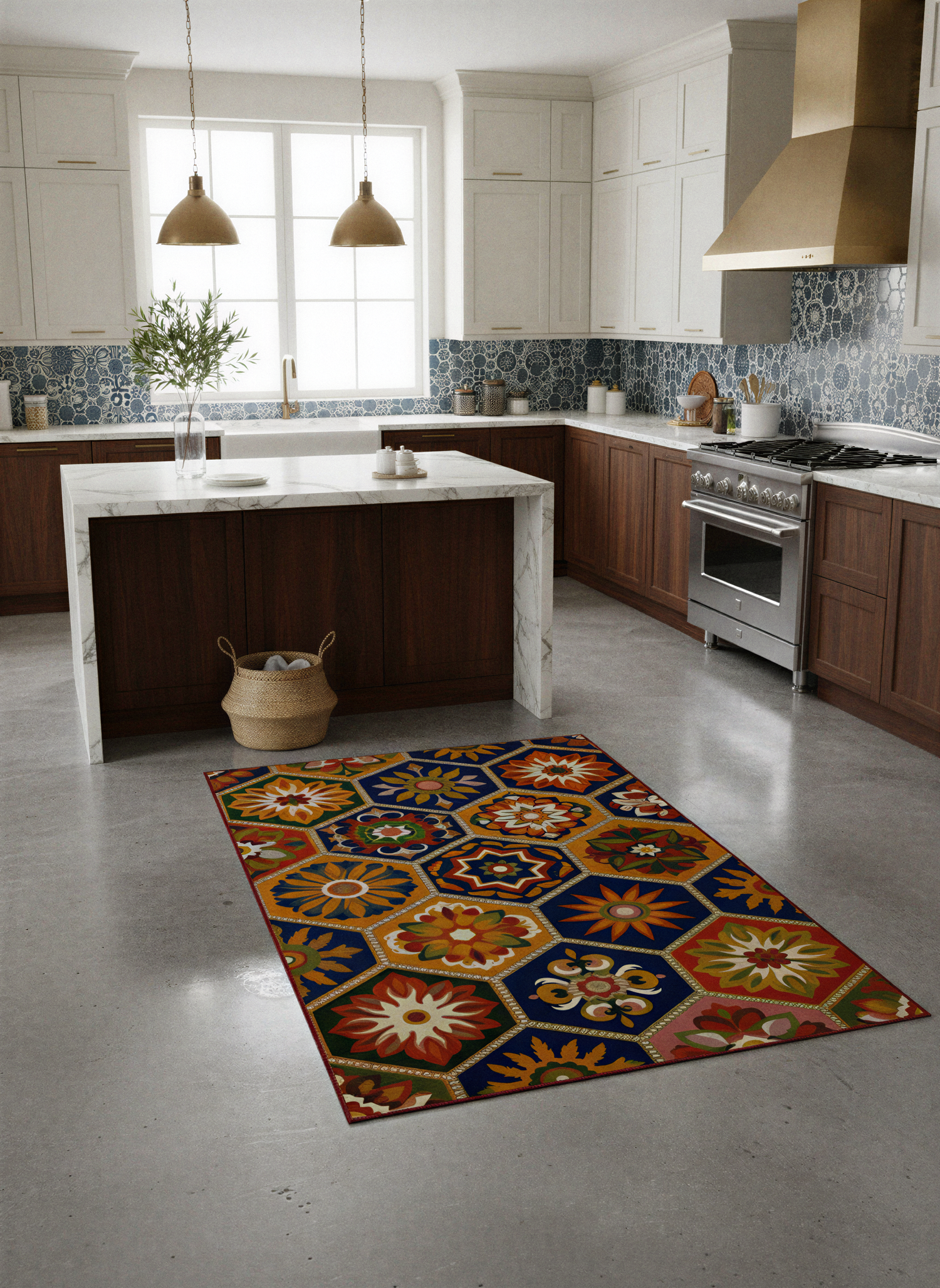 Arte HD040 Geometrik Çiçek Figürlü Modern Renkli Dekoratif Dokuma Halı