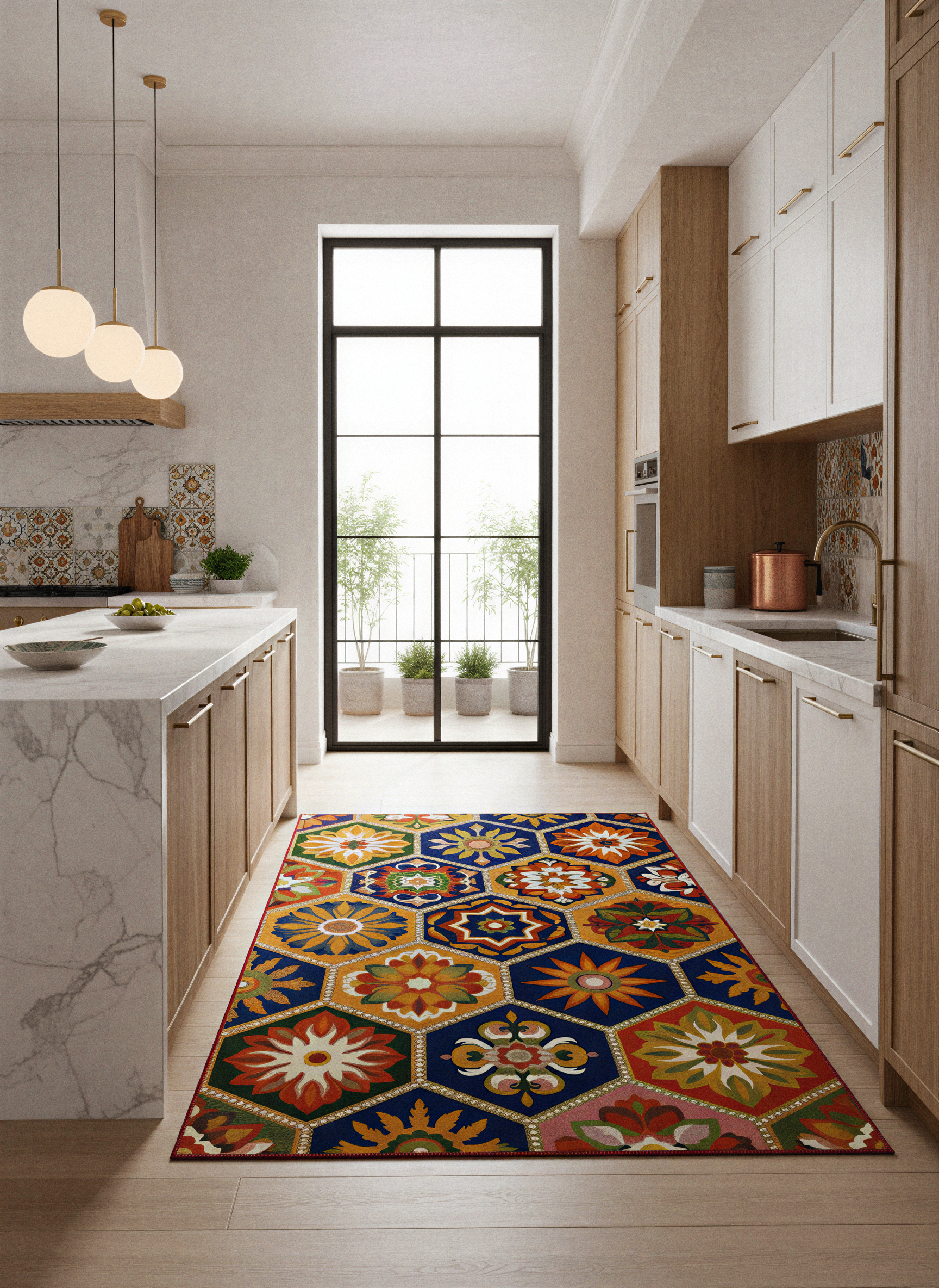 Arte HD040 Geometrik Çiçek Figürlü Modern Renkli Dekoratif Dokuma Halı