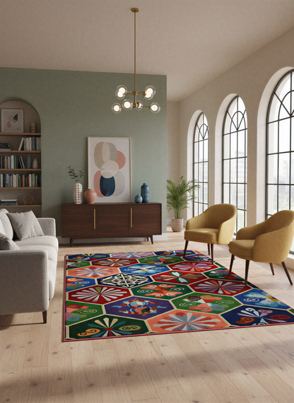 Arte HD039 Geometrik Figürlü Modern Renkli Dekoratif Dokuma Halı