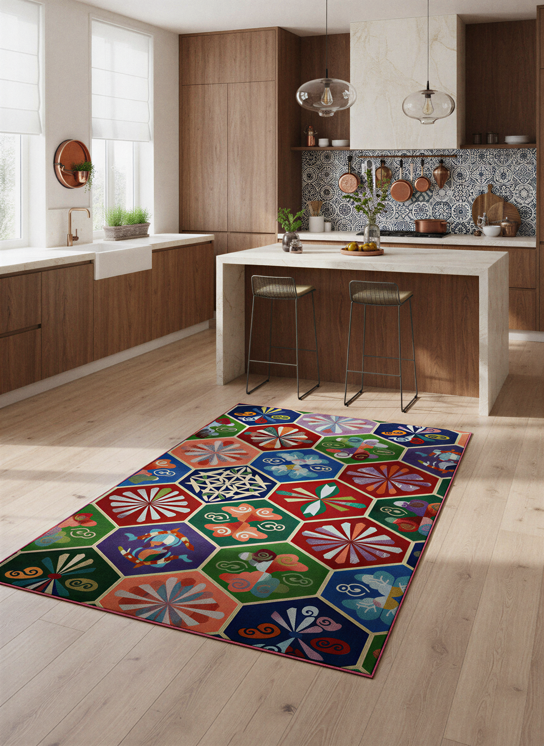 Arte HD039 Geometrik Figürlü Modern Renkli Dekoratif Dokuma Halı