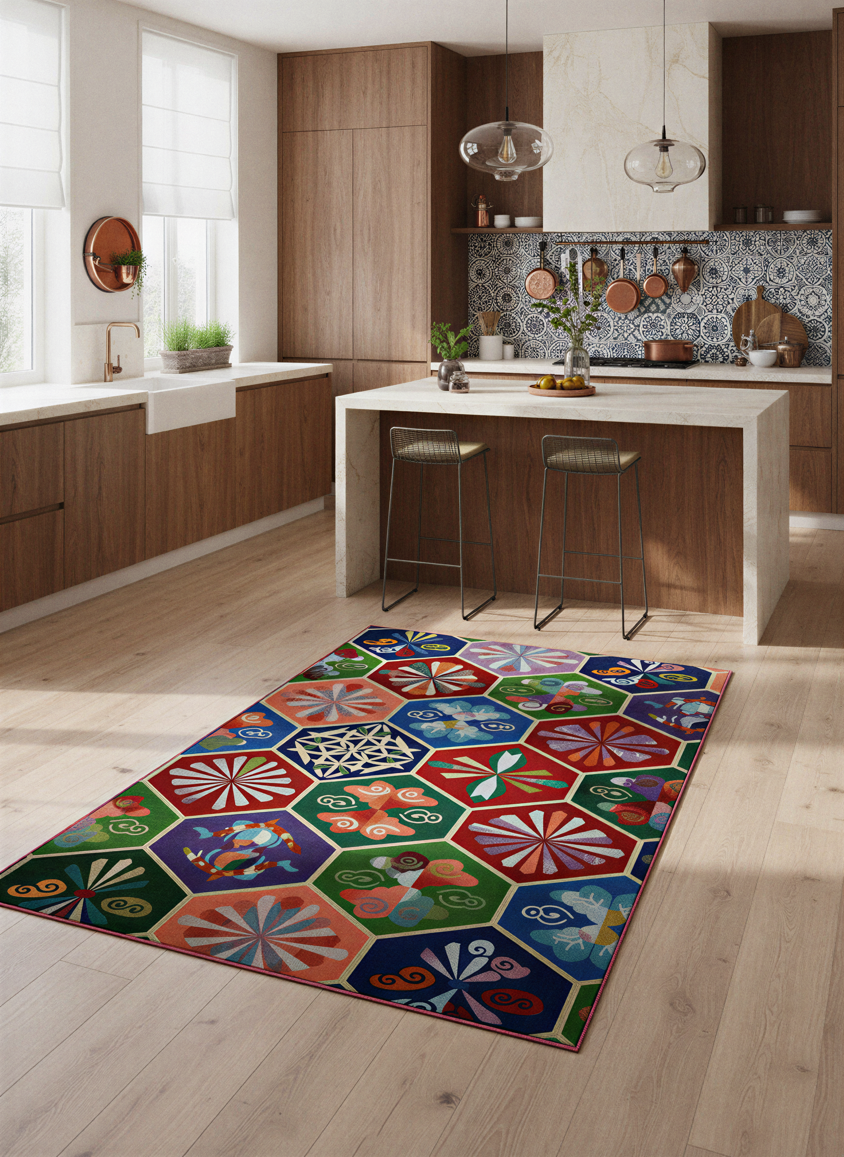 Arte HD039 Geometrik Figürlü Modern Renkli Dekoratif Dokuma Halı