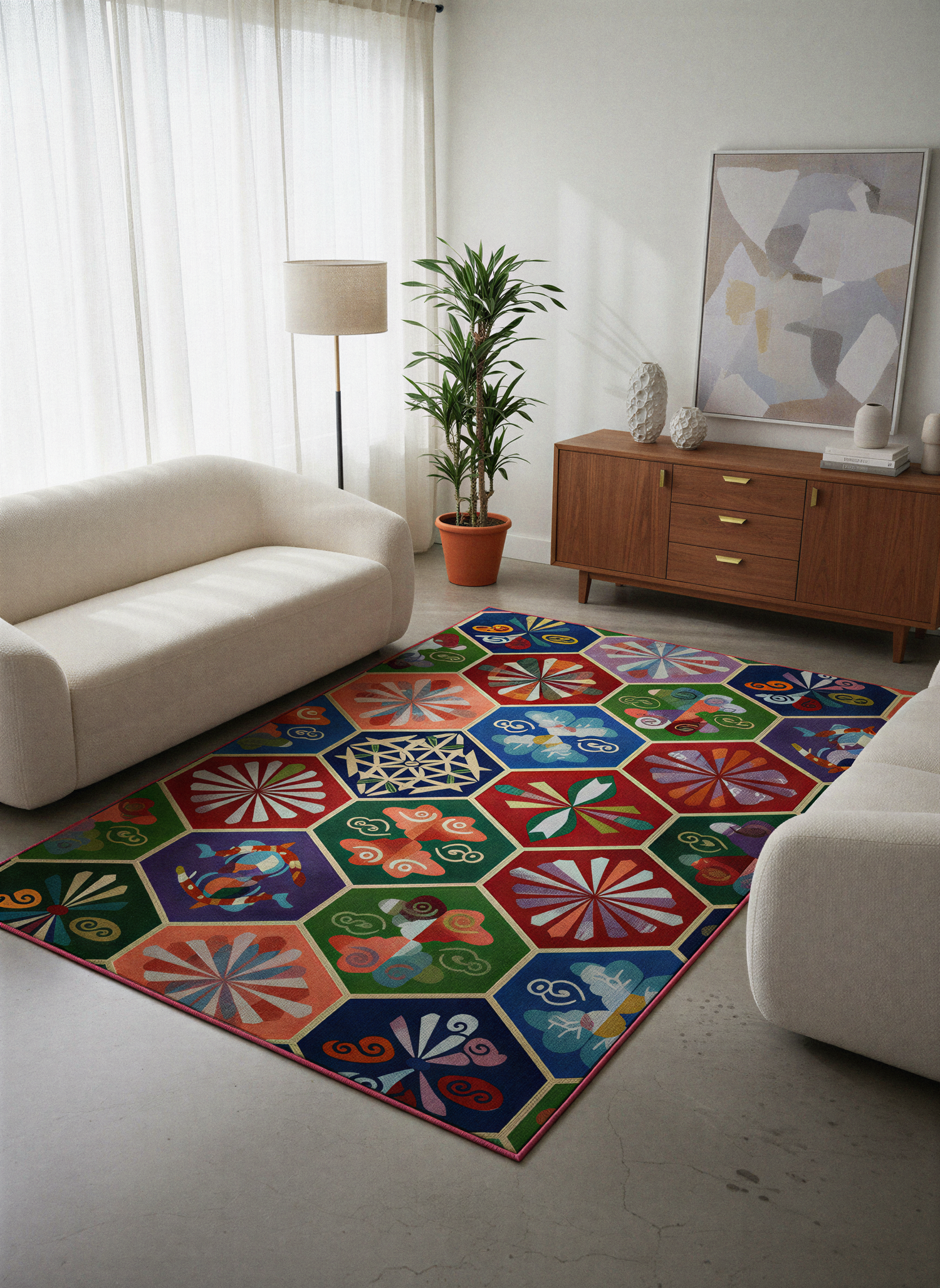 Arte HD039 Geometrik Figürlü Modern Renkli Dekoratif Dokuma Halı