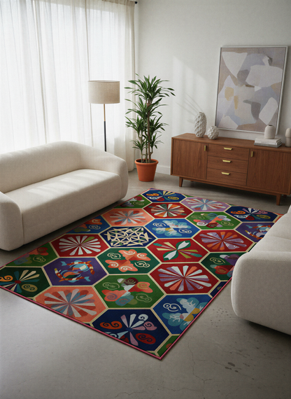 Arte HD039 Geometrik Figürlü Modern Renkli Dekoratif Dokuma Halı