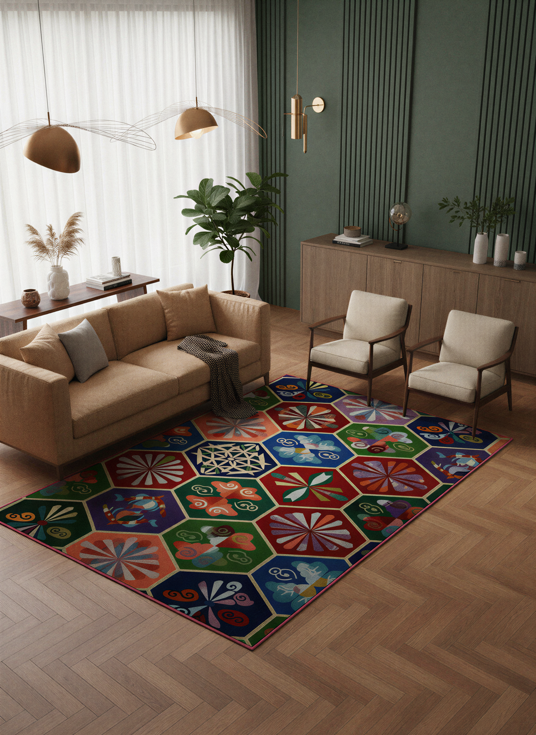 Arte HD039 Geometrik Figürlü Modern Renkli Dekoratif Dokuma Halı