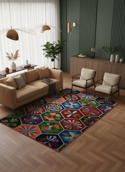 Arte HD039 Geometrik Figürlü Modern Renkli Dekoratif Dokuma Halı