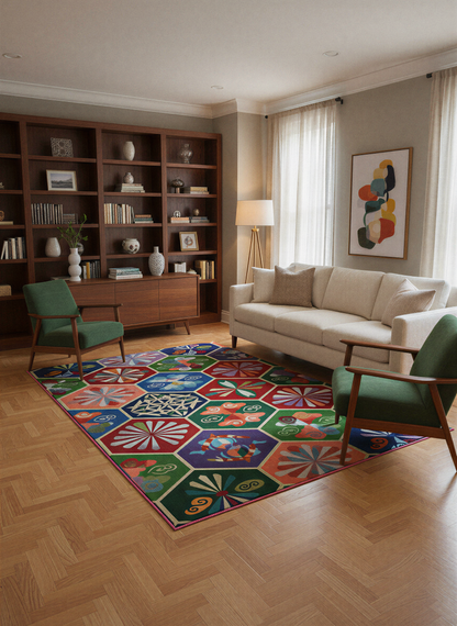 Arte HD039 Geometrik Figürlü Modern Renkli Dekoratif Dokuma Halı