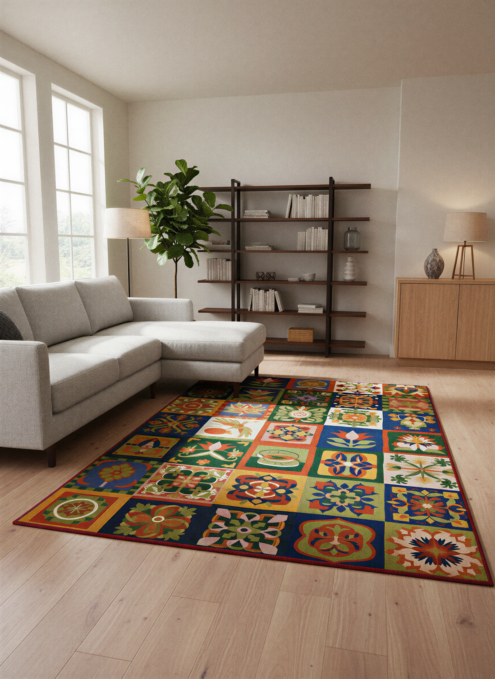 Arte HD038 Çiçek ve Hayvan Figürlü Modern Renkli Dekoratif Dokuma Halı