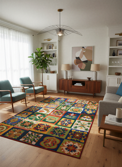 Arte HD038 Çiçek ve Hayvan Figürlü Modern Renkli Dekoratif Dokuma Halı