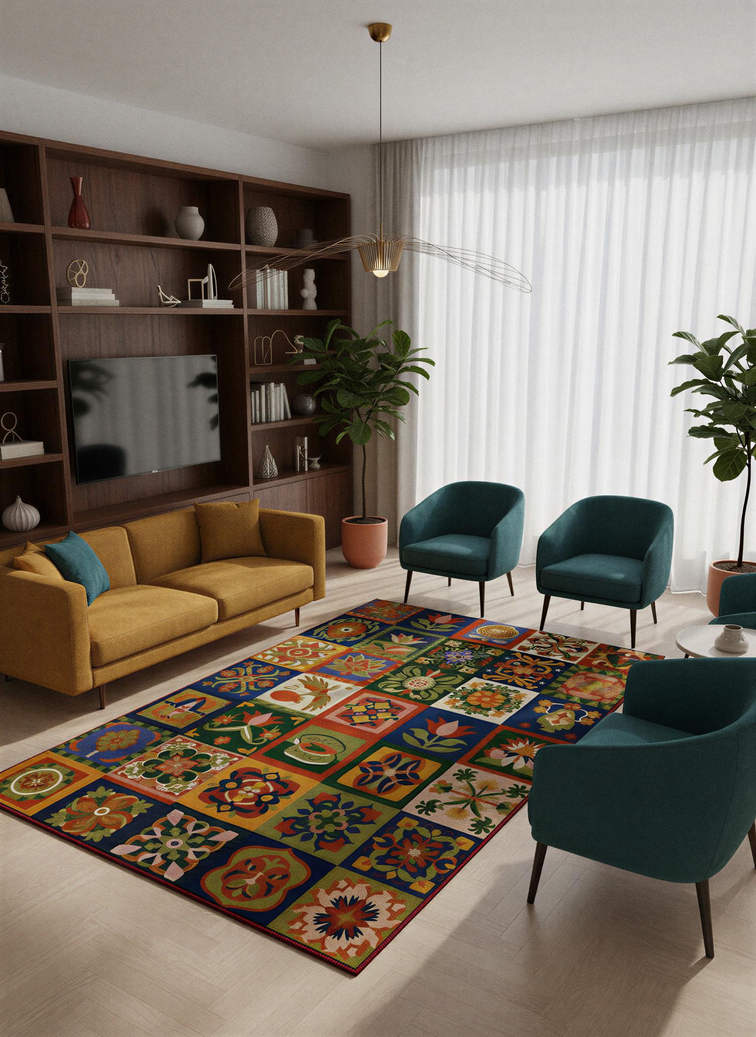 Arte HD038 Çiçek ve Hayvan Figürlü Modern Renkli Dekoratif Dokuma Halı