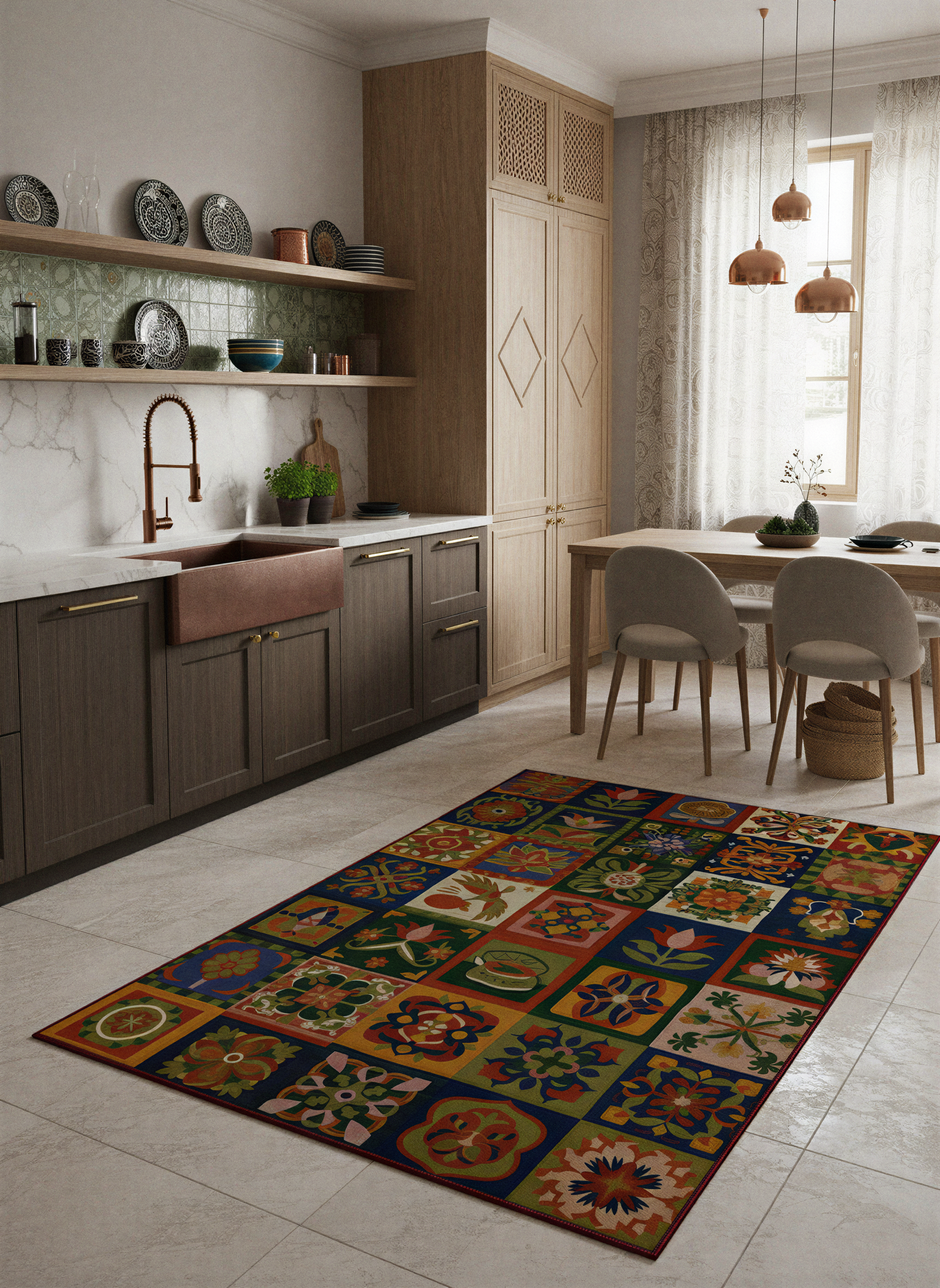 Arte HD038 Çiçek ve Hayvan Figürlü Modern Renkli Dekoratif Dokuma Halı