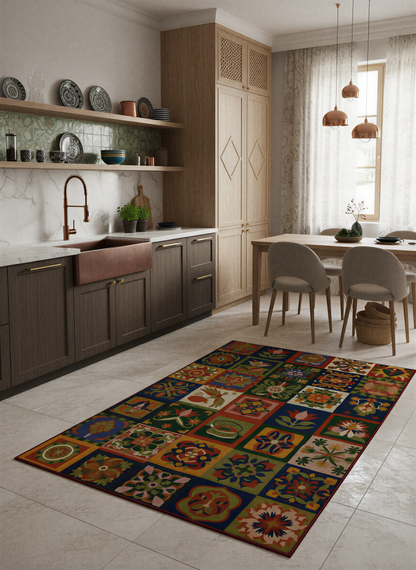 Arte HD038 Çiçek ve Hayvan Figürlü Modern Renkli Dekoratif Dokuma Halı