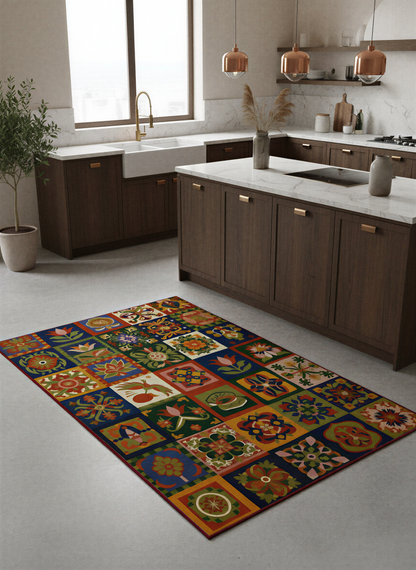 Arte HD038 Çiçek ve Hayvan Figürlü Modern Renkli Dekoratif Dokuma Halı