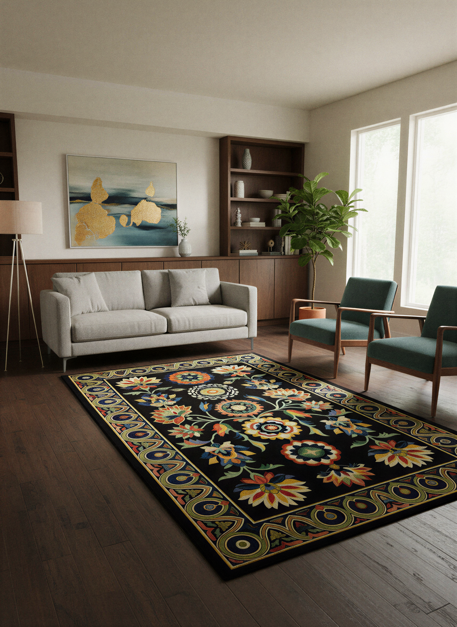 Arte HD037 Klasik Çiçek Desenli Renkli Dekoratif Dokuma Halı