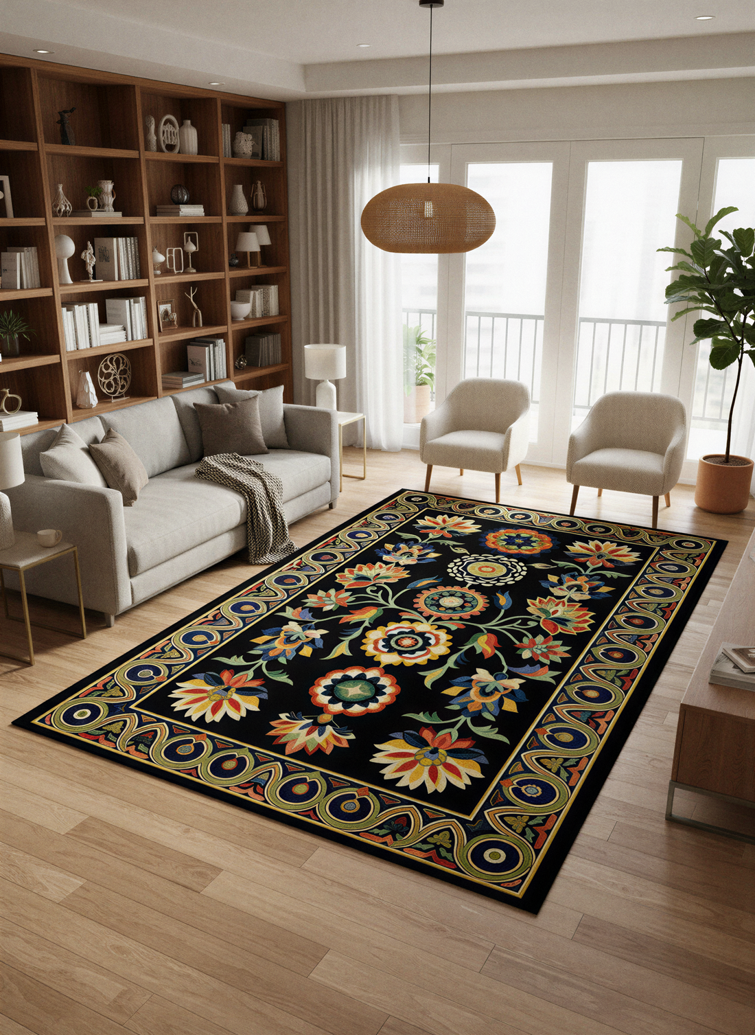 Arte HD037 Klasik Çiçek Desenli Renkli Dekoratif Dokuma Halı