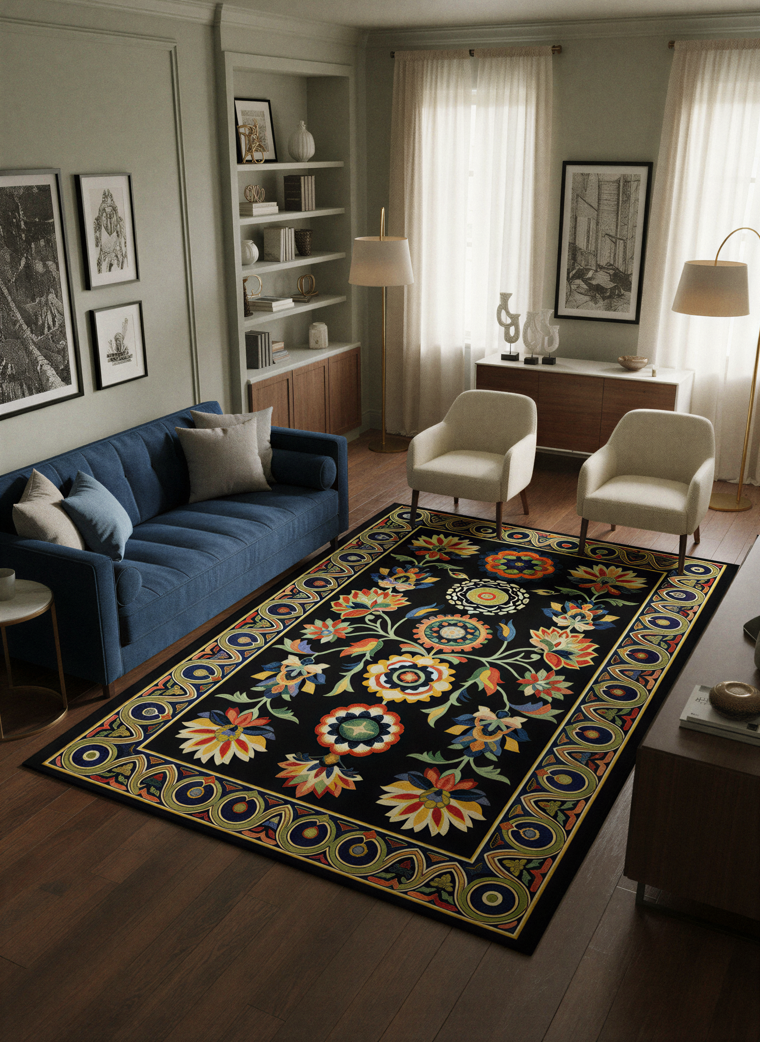 Arte HD037 Klasik Çiçek Desenli Renkli Dekoratif Dokuma Halı