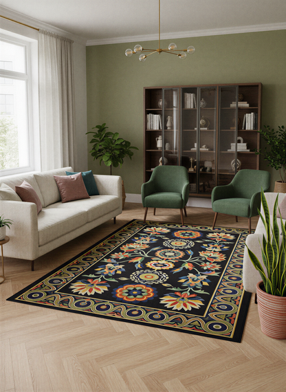 Arte HD037 Klasik Çiçek Desenli Renkli Dekoratif Dokuma Halı