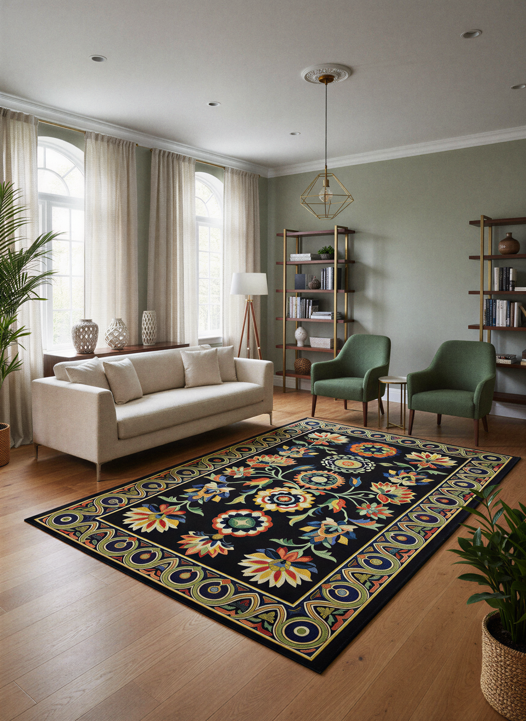 Arte HD037 Klasik Çiçek Desenli Renkli Dekoratif Dokuma Halı