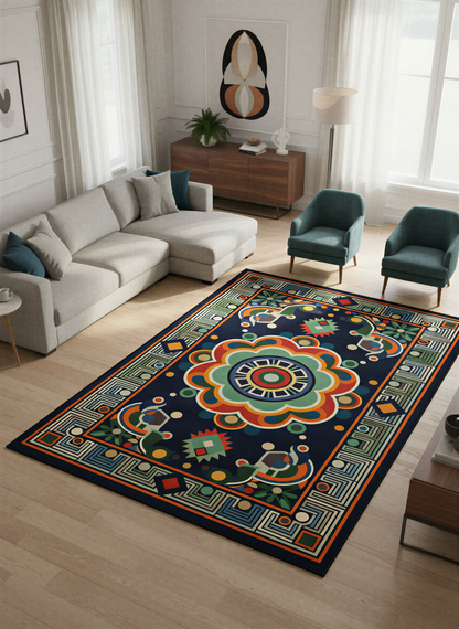 Arte HD036 Klasik Geometrik Desenli Renkli Dekoratif Dokuma Halı