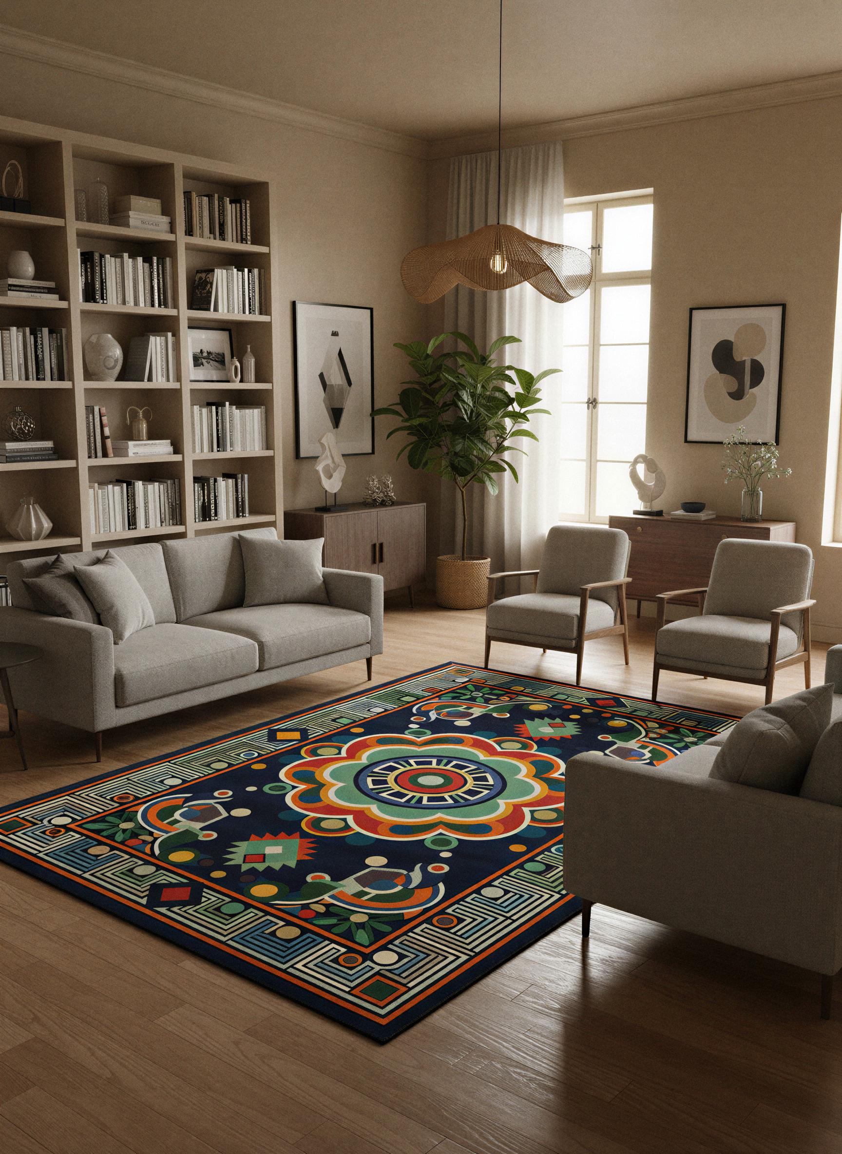 Arte HD036 Klasik Geometrik Desenli Renkli Dekoratif Dokuma Halı