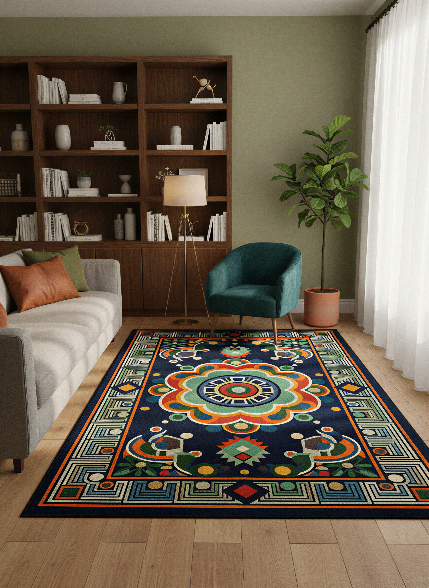 Arte HD036 Klasik Geometrik Desenli Renkli Dekoratif Dokuma Halı