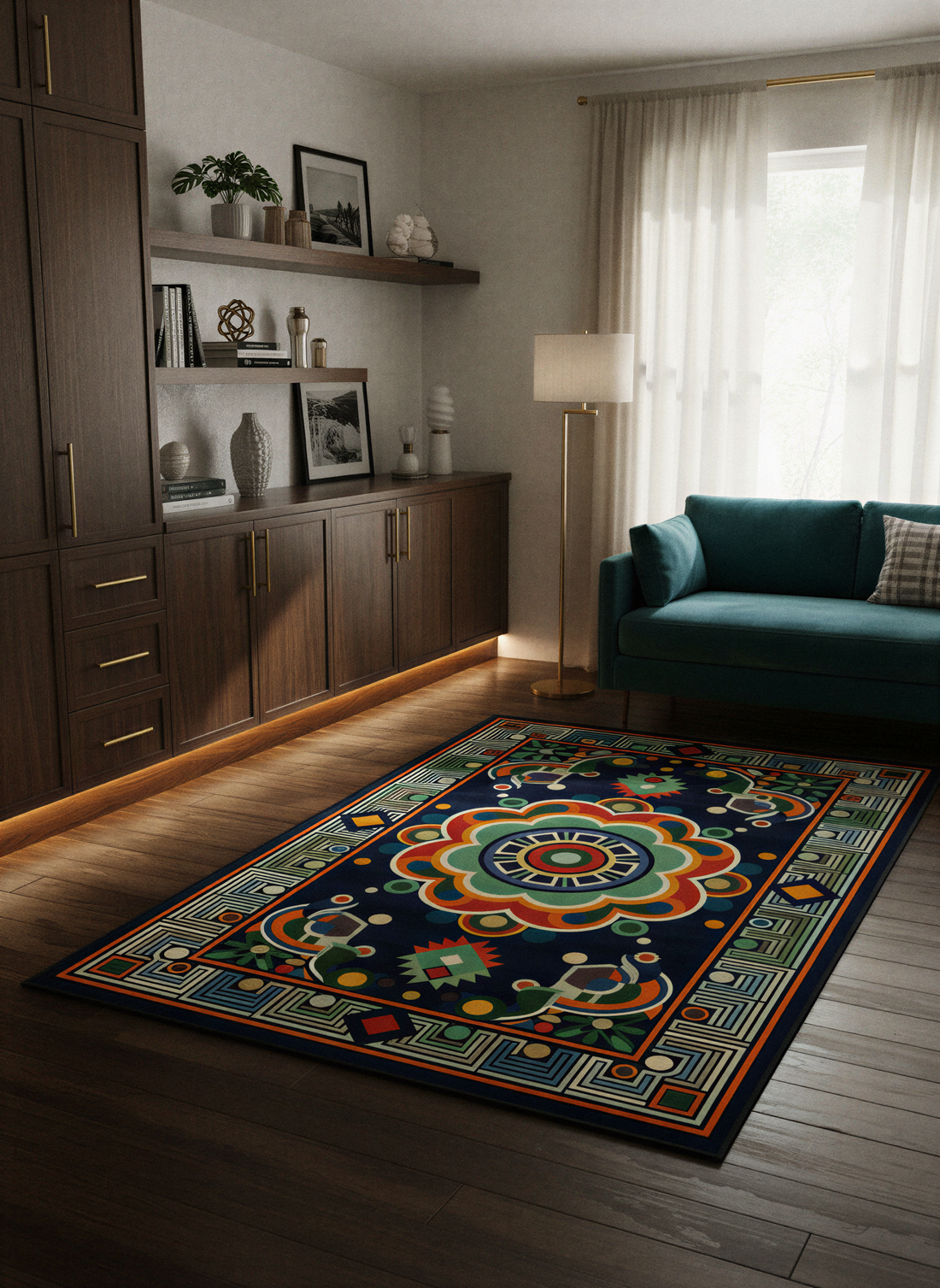 Arte HD036 Klasik Geometrik Desenli Renkli Dekoratif Dokuma Halı